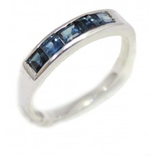Sterling Silver 925 Women's Band Ring Natural Blue Sapphire Gem Stones P 958